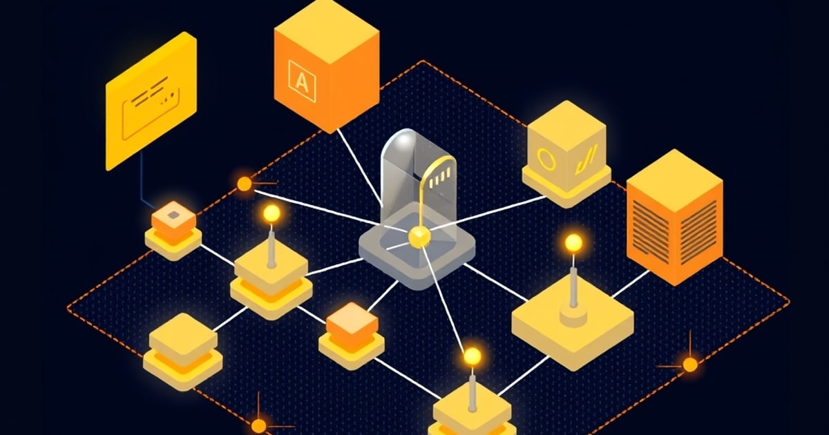 Isometric diagram showing an agent delegated authority flowing through instrumented trace spans